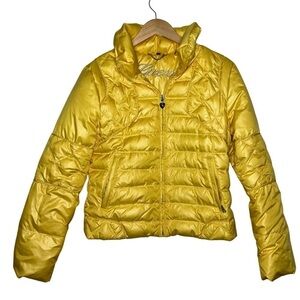 Guess Vintage Y2K Yellow Down Puffer Coat Size Medium